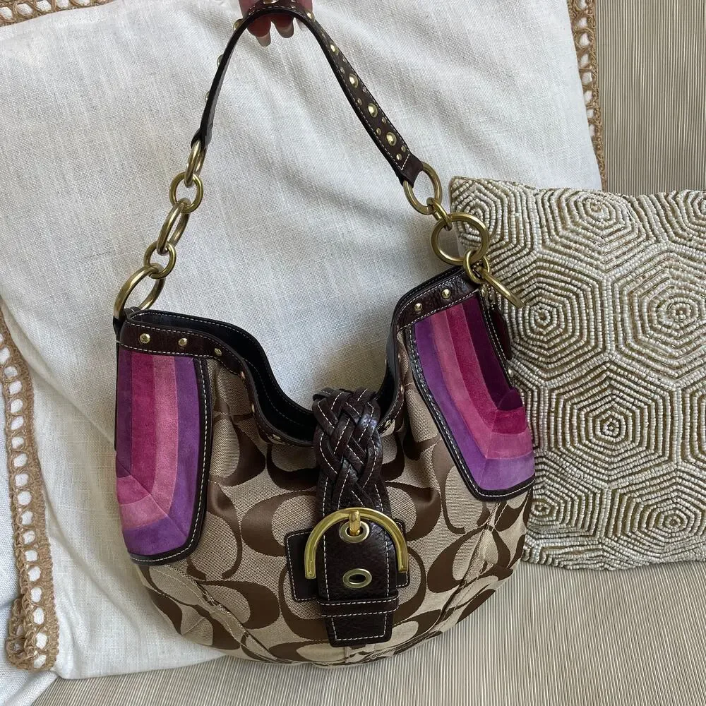 Rare Lmt Edition Coach 6426 Purple Suede Stripe Hobo Studs | Y2K Collector Grail - Picture 2 of 12